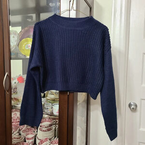 NWT Nusport Cropped Knitted Sweater Balloon Sleeve Mock Neck Size Large